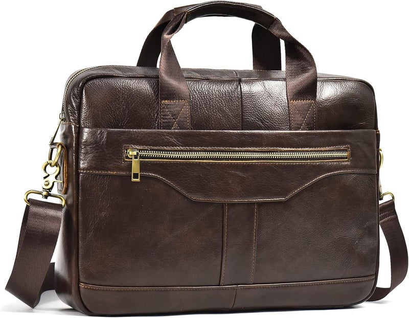 SAIION Genuine Leather Briefcase for Men, Laptop Computer Shoulder Bag With Strap, 15.6 Inch Business Travel Work Handbag - Image 1